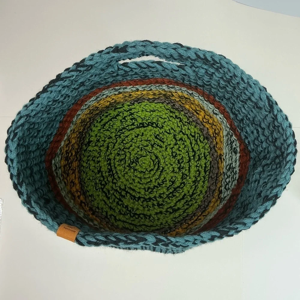 Handcrafted Multicolor Crochet Scrap Woven Tote Bag Basket Storage Handmade Knit
